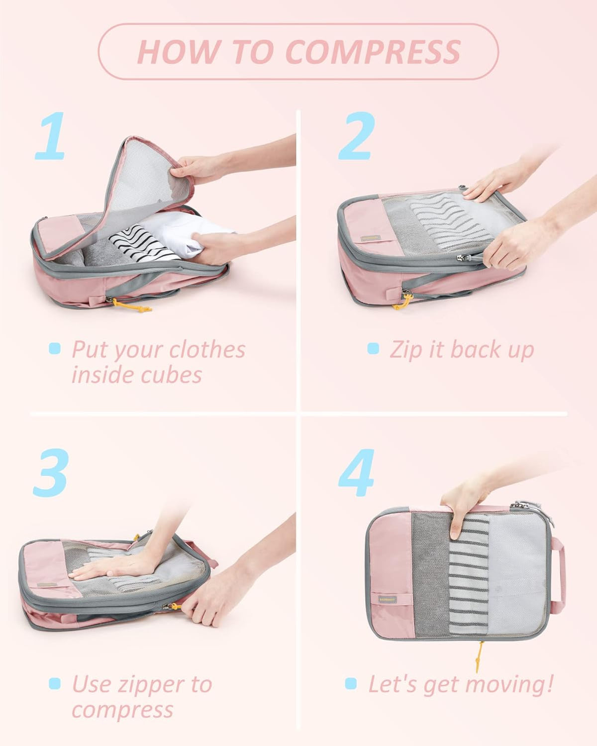 6 Set /4 Set/2 Set Compression Packing Cubes for Travel, Lightweight Luggage Organizer Bags, Durable Space Saver Bags Travel Essentials