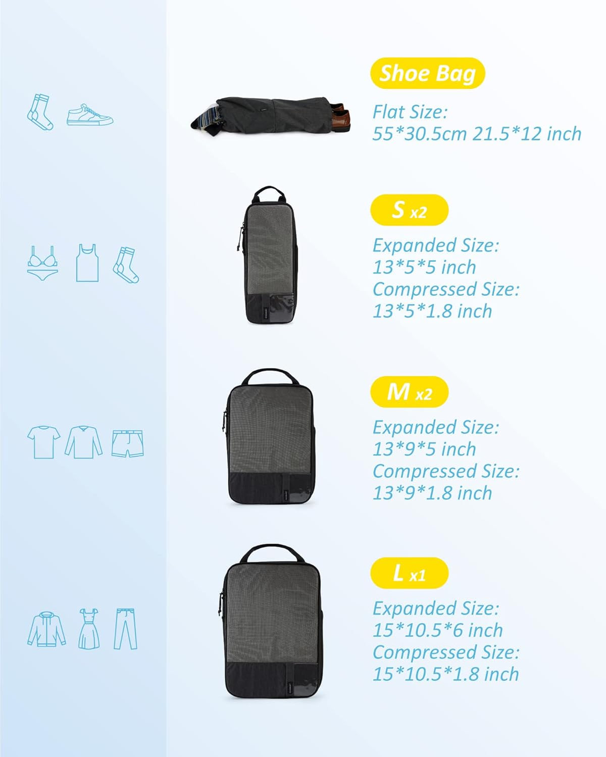 6 Set /4 Set/2 Set Compression Packing Cubes for Travel, Lightweight Luggage Organizer Bags, Durable Space Saver Bags Travel Essentials