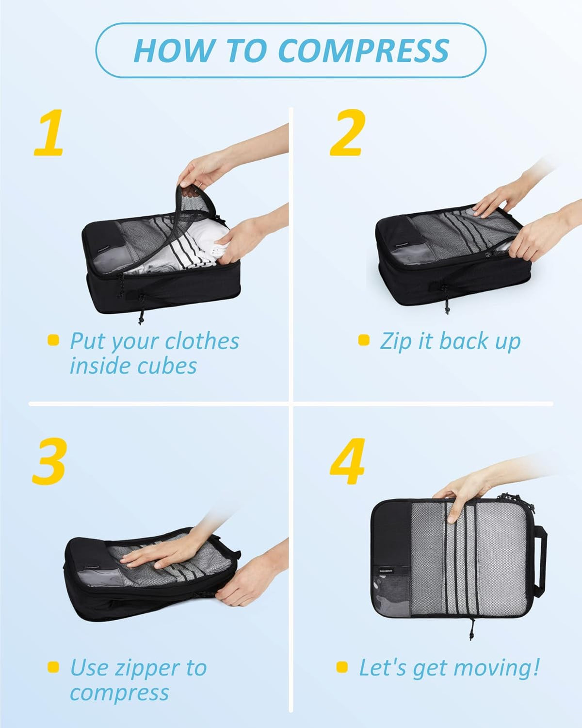 6 Set /4 Set/2 Set Compression Packing Cubes for Travel, Lightweight Luggage Organizer Bags, Durable Space Saver Bags Travel Essentials