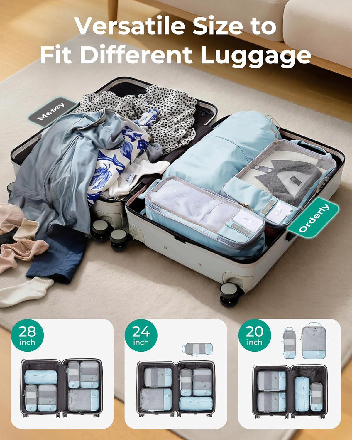 6 Set /4 Set/2 Set Compression Packing Cubes for Travel, Lightweight Luggage Organizer Bags, Durable Space Saver Bags Travel Essentials