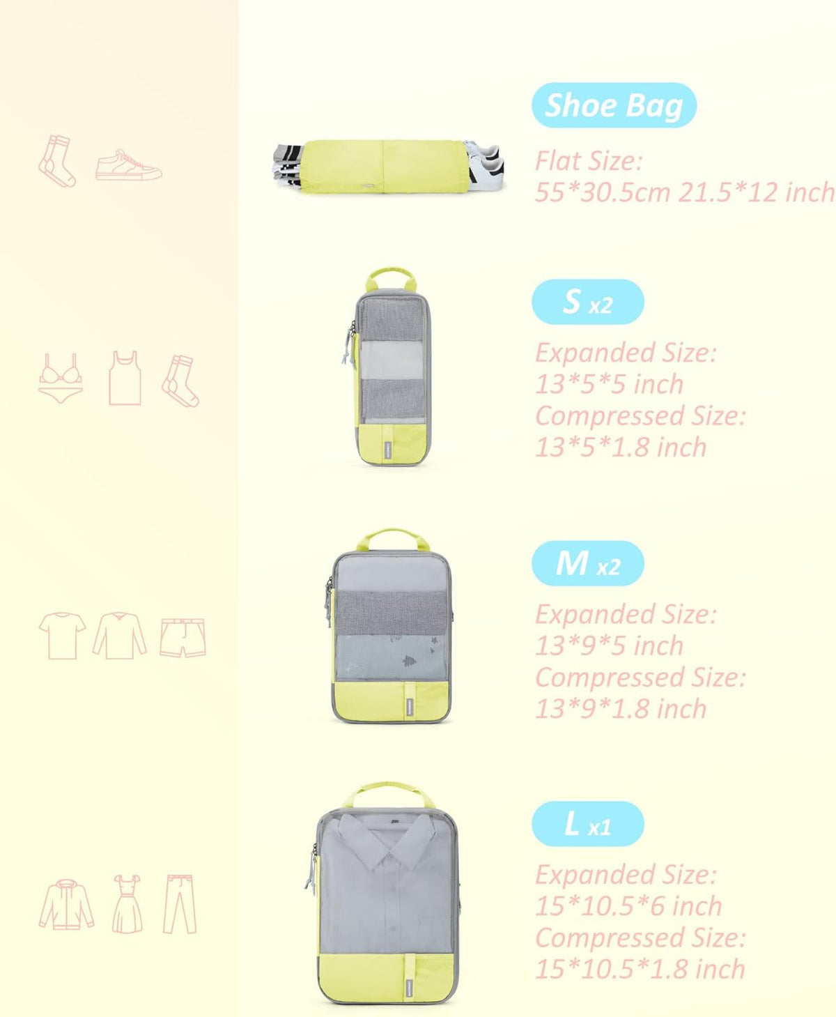 6 Set /4 Set/2 Set Compression Packing Cubes for Travel, Lightweight Luggage Organizer Bags, Durable Space Saver Bags Travel Essentials