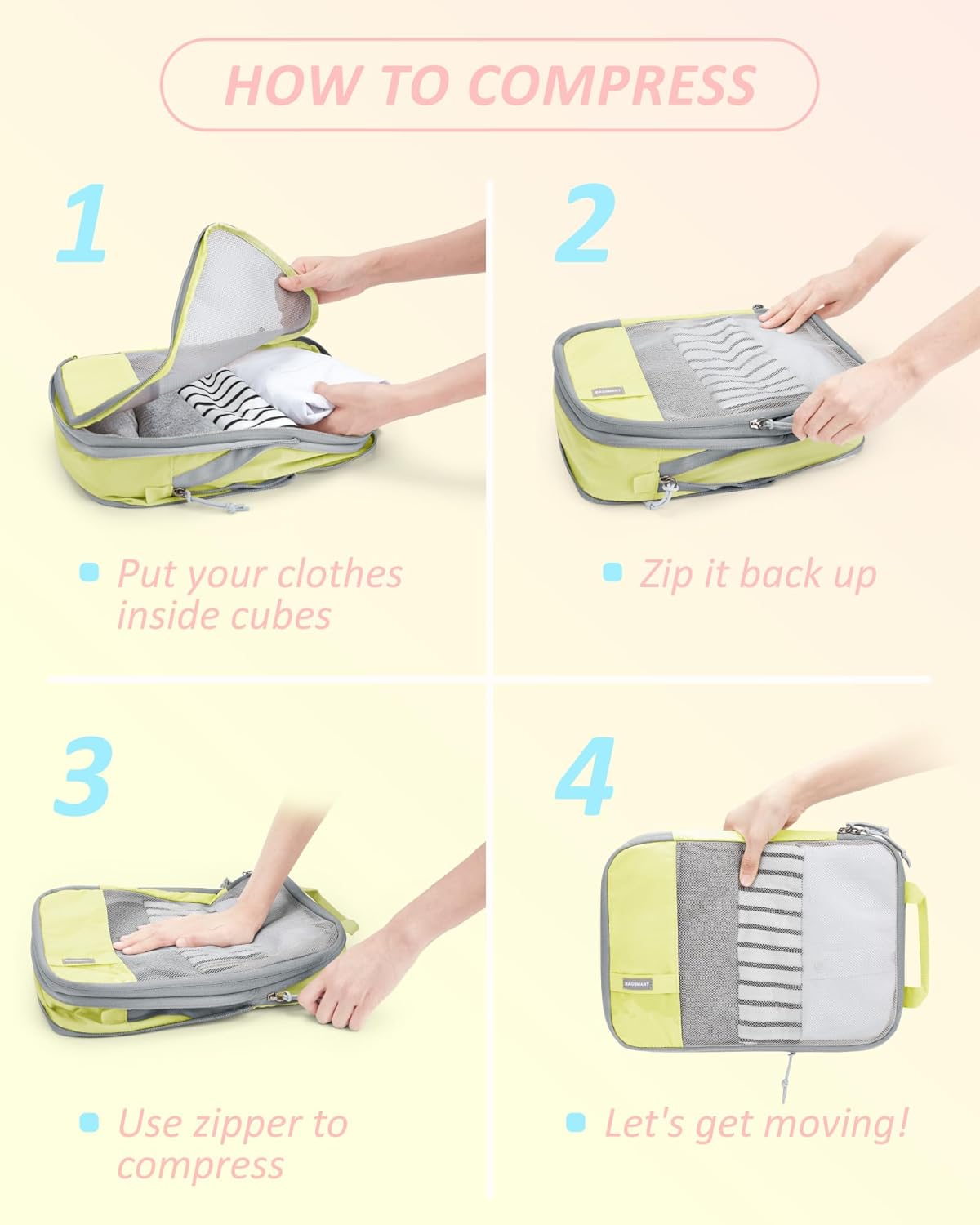 6 Set /4 Set/2 Set Compression Packing Cubes for Travel, Lightweight Luggage Organizer Bags, Durable Space Saver Bags Travel Essentials