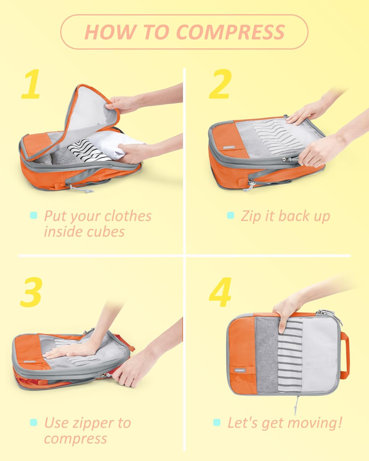 6 Set /4 Set/2 Set Compression Packing Cubes for Travel, Lightweight Luggage Organizer Bags, Durable Space Saver Bags Travel Essentials
