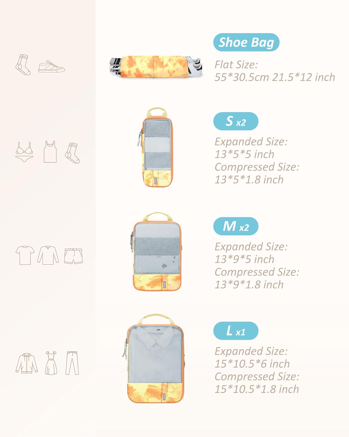 6 Set /4 Set/2 Set Compression Packing Cubes for Travel, Lightweight Luggage Organizer Bags, Durable Space Saver Bags Travel Essentials