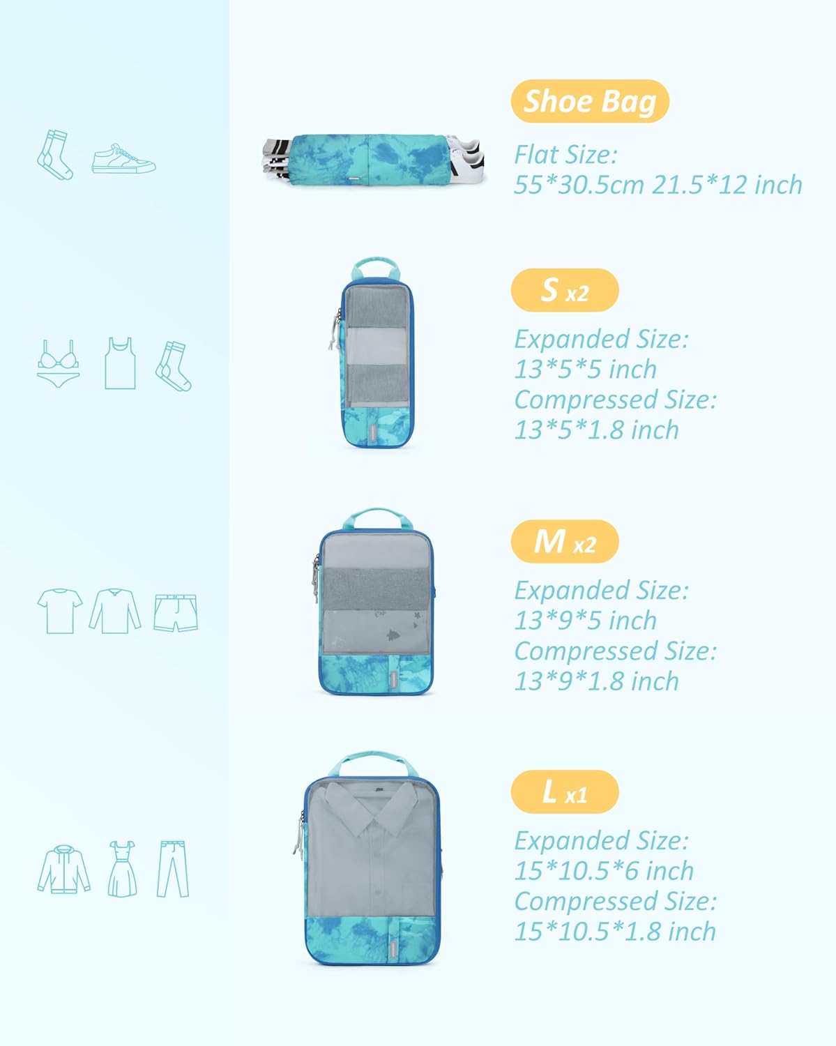 6 Set /4 Set/2 Set Compression Packing Cubes for Travel, Lightweight Luggage Organizer Bags, Durable Space Saver Bags Travel Essentials
