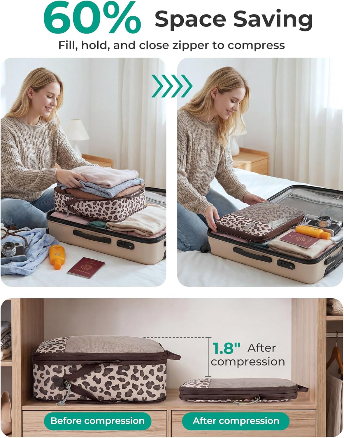 6 Set /4 Set/2 Set Compression Packing Cubes for Travel, Lightweight Luggage Organizer Bags, Durable Space Saver Bags Travel Essentials