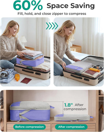 6 Set /4 Set/2 Set Compression Packing Cubes for Travel, Lightweight Luggage Organizer Bags, Durable Space Saver Bags Travel Essentials