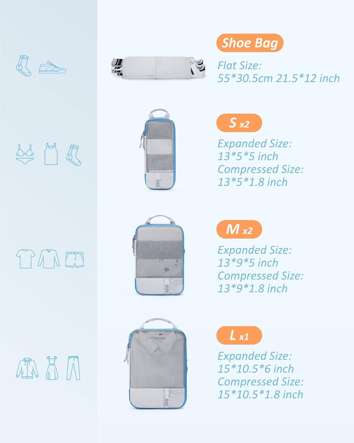 6 Set /4 Set/2 Set Compression Packing Cubes for Travel, Lightweight Luggage Organizer Bags, Durable Space Saver Bags Travel Essentials