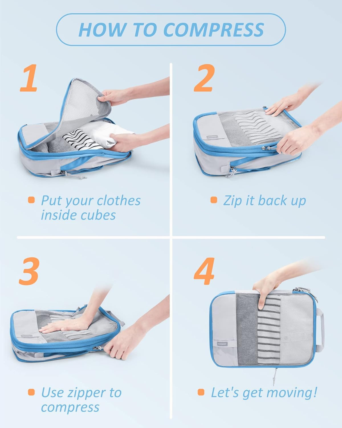 6 Set /4 Set/2 Set Compression Packing Cubes for Travel, Lightweight Luggage Organizer Bags, Durable Space Saver Bags Travel Essentials