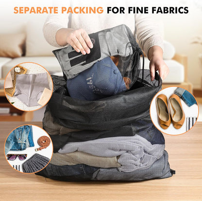 2 Pack Mesh Laundry Bags - Large & Small Heavy Duty Mesh Laundry Bag with Drawstring, Wash Bags for Travel, College, Dorms, Sports, Family, Black