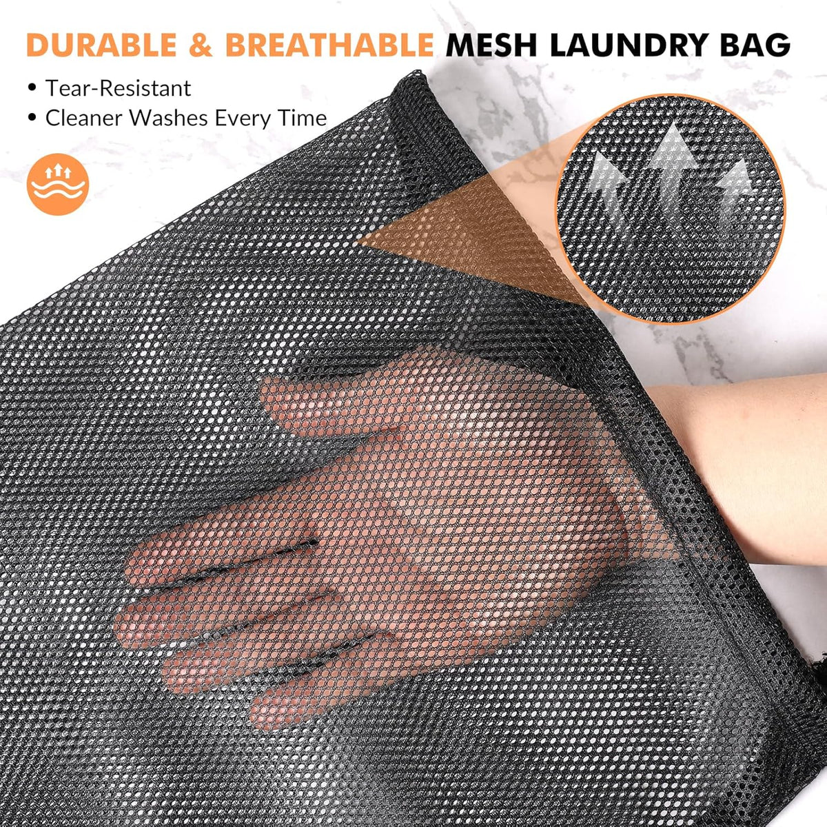 2 Pack Mesh Laundry Bags - Large & Small Heavy Duty Mesh Laundry Bag with Drawstring, Wash Bags for Travel, College, Dorms, Sports, Family, Black