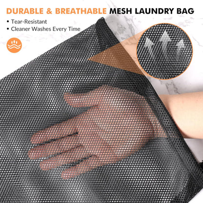 2 Pack Mesh Laundry Bags - Large & Small Heavy Duty Mesh Laundry Bag with Drawstring, Wash Bags for Travel, College, Dorms, Sports, Family, Black