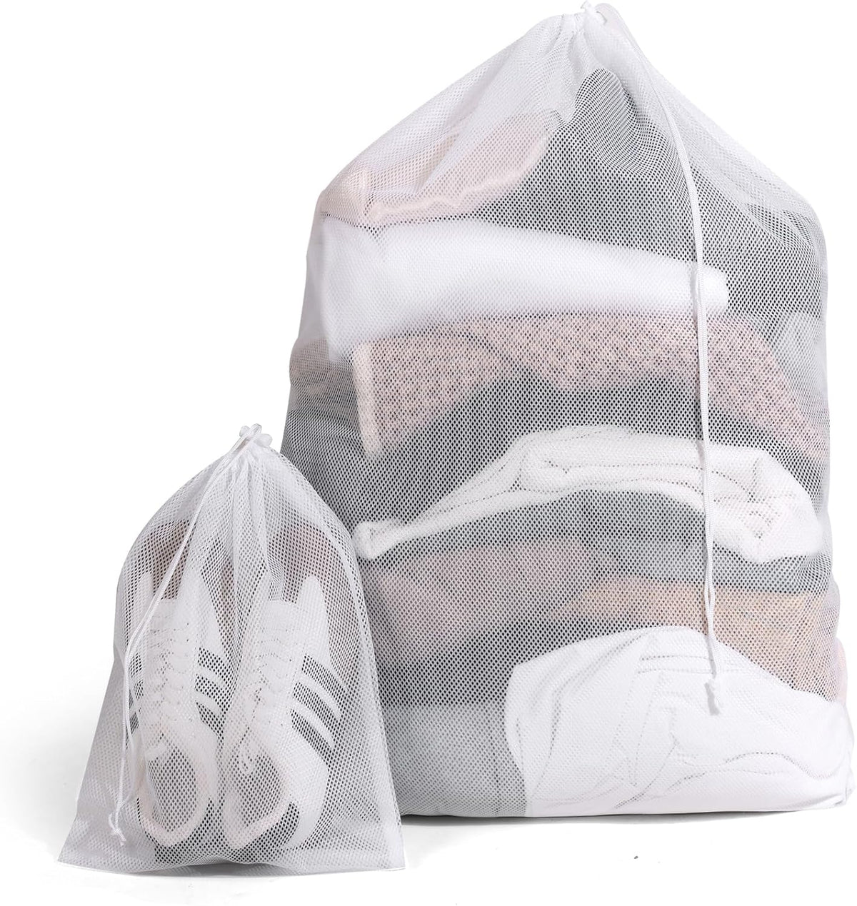 2 Pack Mesh Laundry Bags - Large & Small Heavy Duty Mesh Laundry Bag with Drawstring, Wash Bags for Travel, College, Dorms, Sports, Family, Black