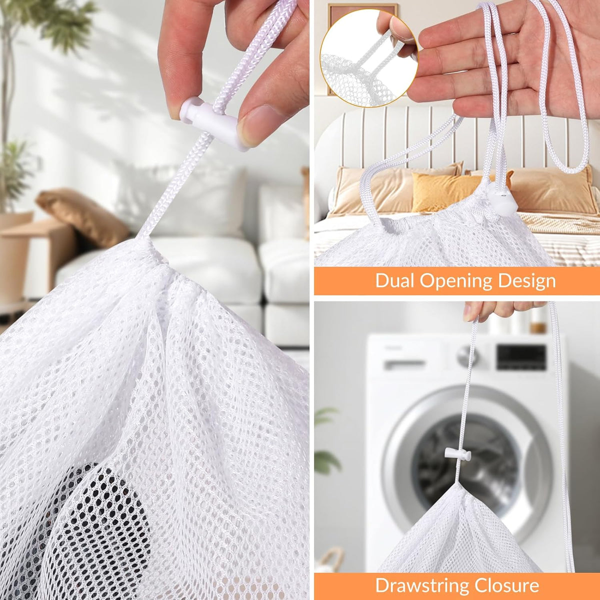 2 Pack Mesh Laundry Bags - Large & Small Heavy Duty Mesh Laundry Bag with Drawstring, Wash Bags for Travel, College, Dorms, Sports, Family, Black