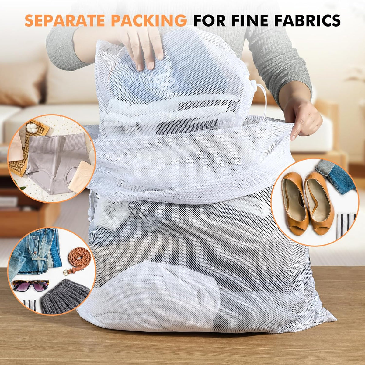 2 Pack Mesh Laundry Bags - Large & Small Heavy Duty Mesh Laundry Bag with Drawstring, Wash Bags for Travel, College, Dorms, Sports, Family, Black