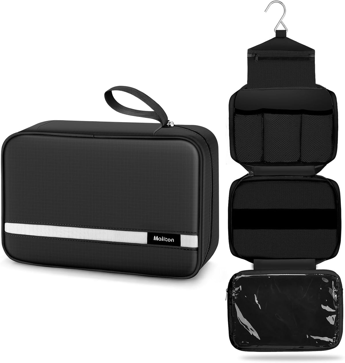 Toiletry Bag for Men & Women Travel Toiletry Bag Hanging Toiletry Bag Hygiene Bag with 4 Compartments Waterproof Bathroom Shower Bag for Traveling(Black)