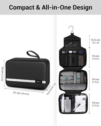 Toiletry Bag for Men & Women Travel Toiletry Bag Hanging Toiletry Bag Hygiene Bag with 4 Compartments Waterproof Bathroom Shower Bag for Traveling(Black)