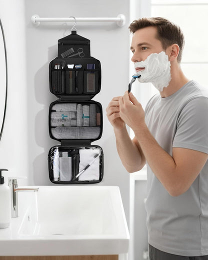 Toiletry Bag for Men & Women Travel Toiletry Bag Hanging Toiletry Bag Hygiene Bag with 4 Compartments Waterproof Bathroom Shower Bag for Traveling(Black)