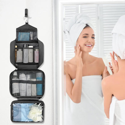 Toiletry Bag for Men & Women Travel Toiletry Bag Hanging Toiletry Bag Hygiene Bag with 4 Compartments Waterproof Bathroom Shower Bag for Traveling(Black)