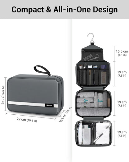 Toiletry Bag for Men & Women Travel Toiletry Bag Hanging Toiletry Bag Hygiene Bag with 4 Compartments Waterproof Bathroom Shower Bag for Traveling(Black)