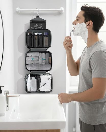 Toiletry Bag for Men & Women Travel Toiletry Bag Hanging Toiletry Bag Hygiene Bag with 4 Compartments Waterproof Bathroom Shower Bag for Traveling(Black)