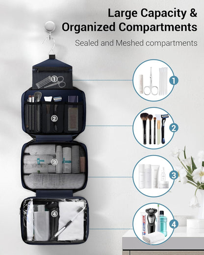 Toiletry Bag for Men & Women Travel Toiletry Bag Hanging Toiletry Bag Hygiene Bag with 4 Compartments Waterproof Bathroom Shower Bag for Traveling(Black)