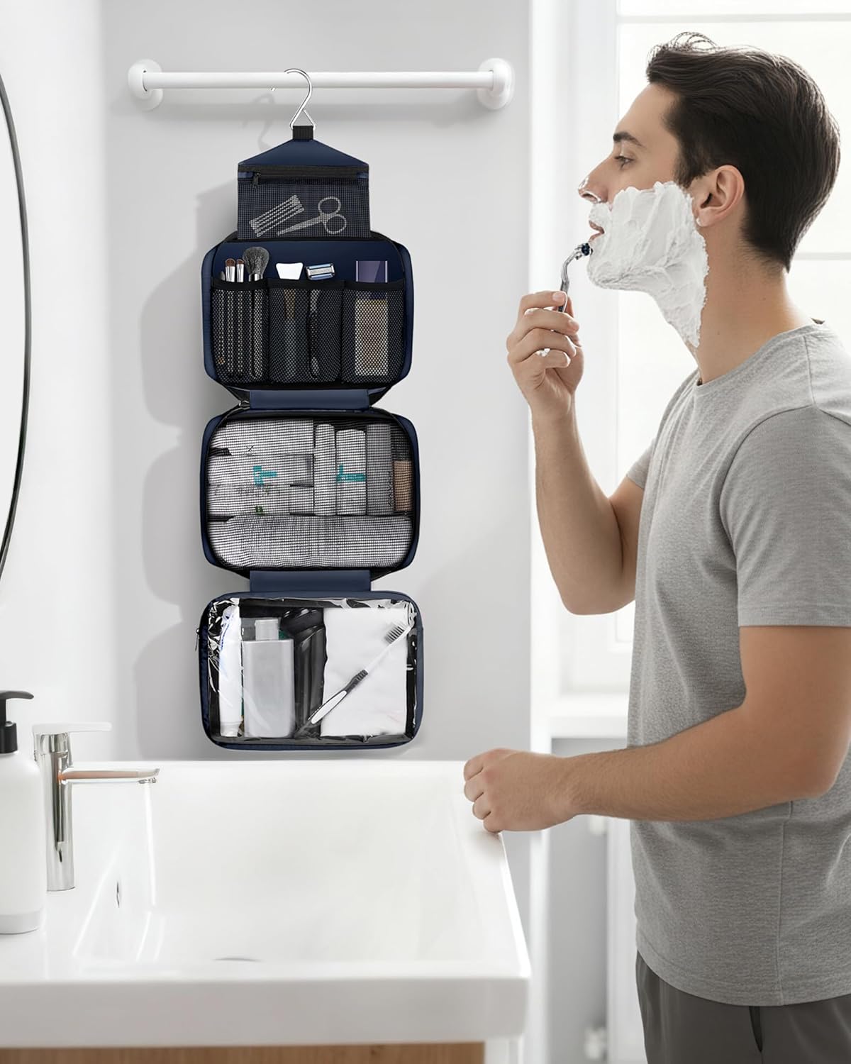Toiletry Bag for Men & Women Travel Toiletry Bag Hanging Toiletry Bag Hygiene Bag with 4 Compartments Waterproof Bathroom Shower Bag for Traveling(Black)