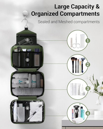 Toiletry Bag for Men & Women Travel Toiletry Bag Hanging Toiletry Bag Hygiene Bag with 4 Compartments Waterproof Bathroom Shower Bag for Traveling(Black)
