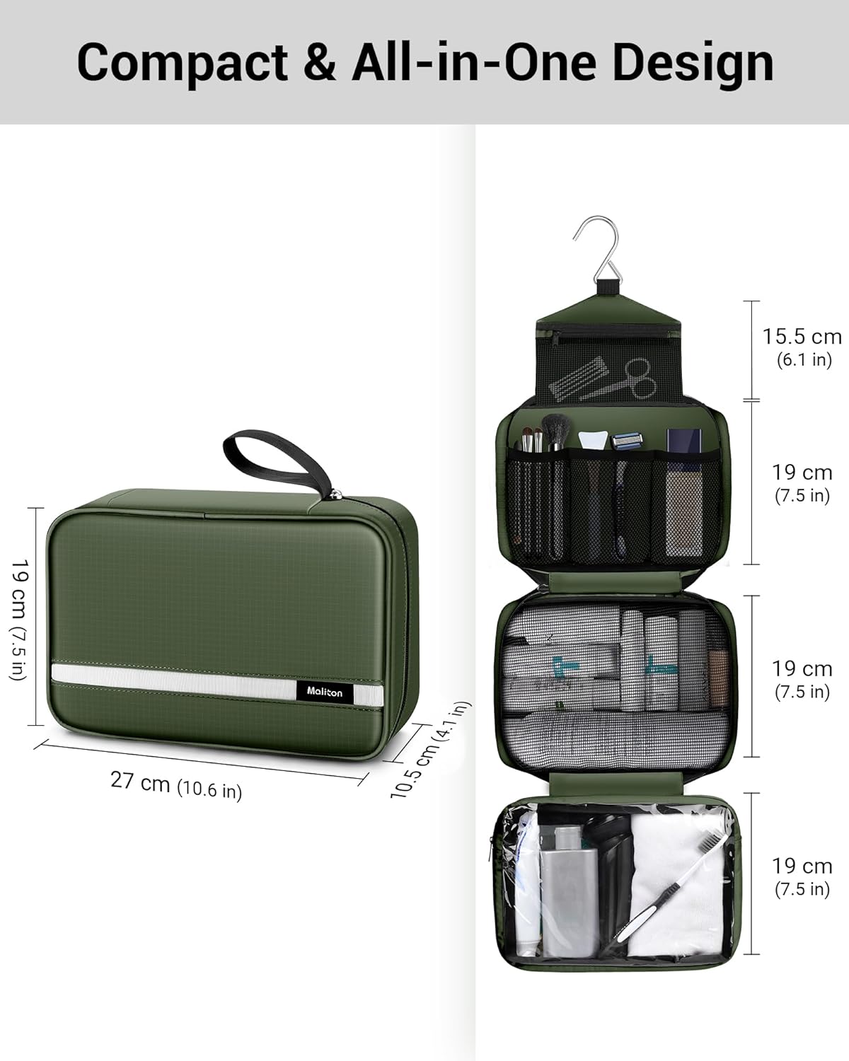 Toiletry Bag for Men & Women Travel Toiletry Bag Hanging Toiletry Bag Hygiene Bag with 4 Compartments Waterproof Bathroom Shower Bag for Traveling(Black)
