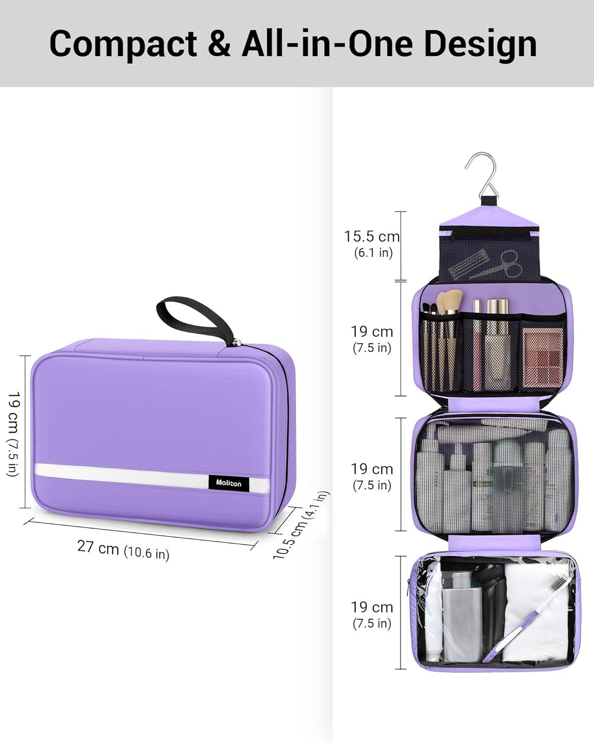 Toiletry Bag for Men & Women Travel Toiletry Bag Hanging Toiletry Bag Hygiene Bag with 4 Compartments Waterproof Bathroom Shower Bag for Traveling(Black)