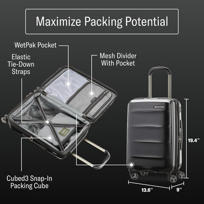 Octiv Lightweight Hardshell 20-Inch Carry-On Luggage -Durable & Impact Resistant, 360° Aero Trac Spinner Wheels, Adjustable Telescopic Handle, Expandable Suitcase, TSA Approved Lock - Black