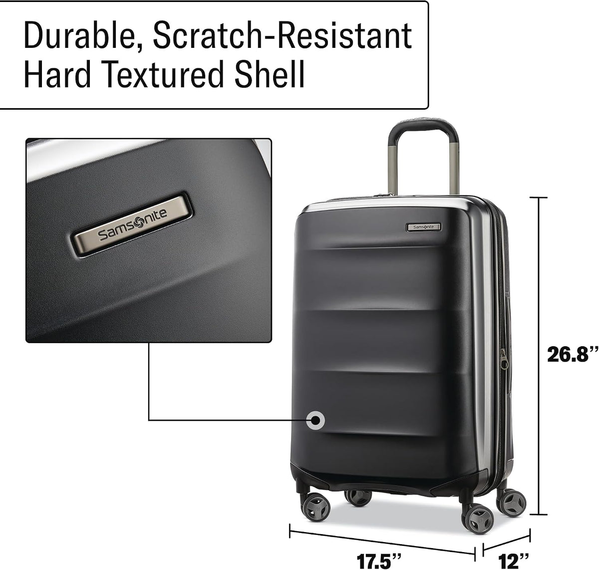Octiv Lightweight Hardshell 20-Inch Carry-On Luggage -Durable & Impact Resistant, 360° Aero Trac Spinner Wheels, Adjustable Telescopic Handle, Expandable Suitcase, TSA Approved Lock - Black
