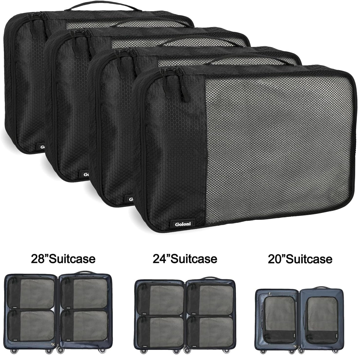 Packing Cubes for Travel Essentials,4 Set Packing Cubes for Suitcases,Lightweight Mesh Luggage Organizer Bag,Red