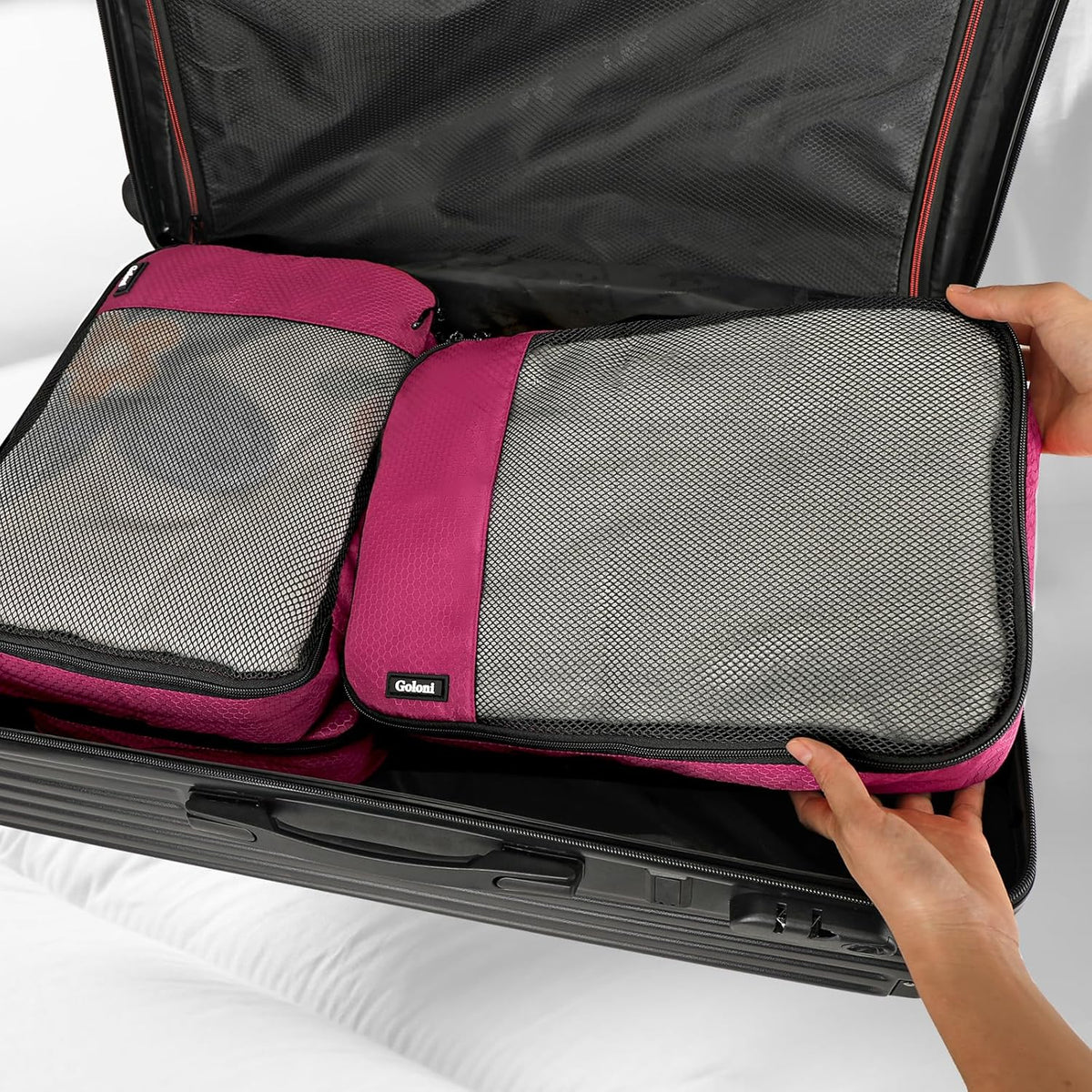 Packing Cubes for Travel Essentials,4 Set Packing Cubes for Suitcases,Lightweight Mesh Luggage Organizer Bag,Red
