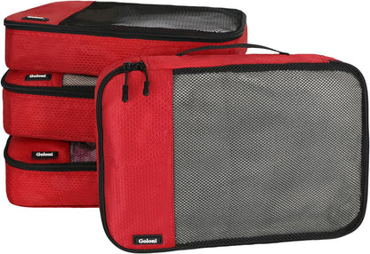 Packing Cubes for Travel Essentials,4 Set Packing Cubes for Suitcases,Lightweight Mesh Luggage Organizer Bag,Red