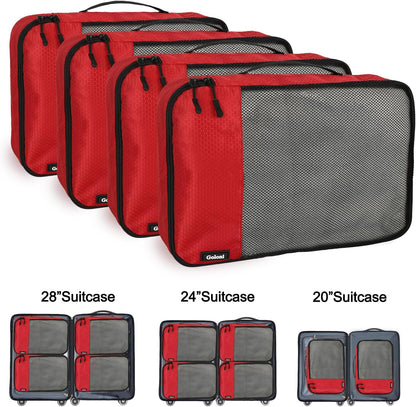 Packing Cubes for Travel Essentials,4 Set Packing Cubes for Suitcases,Lightweight Mesh Luggage Organizer Bag,Red