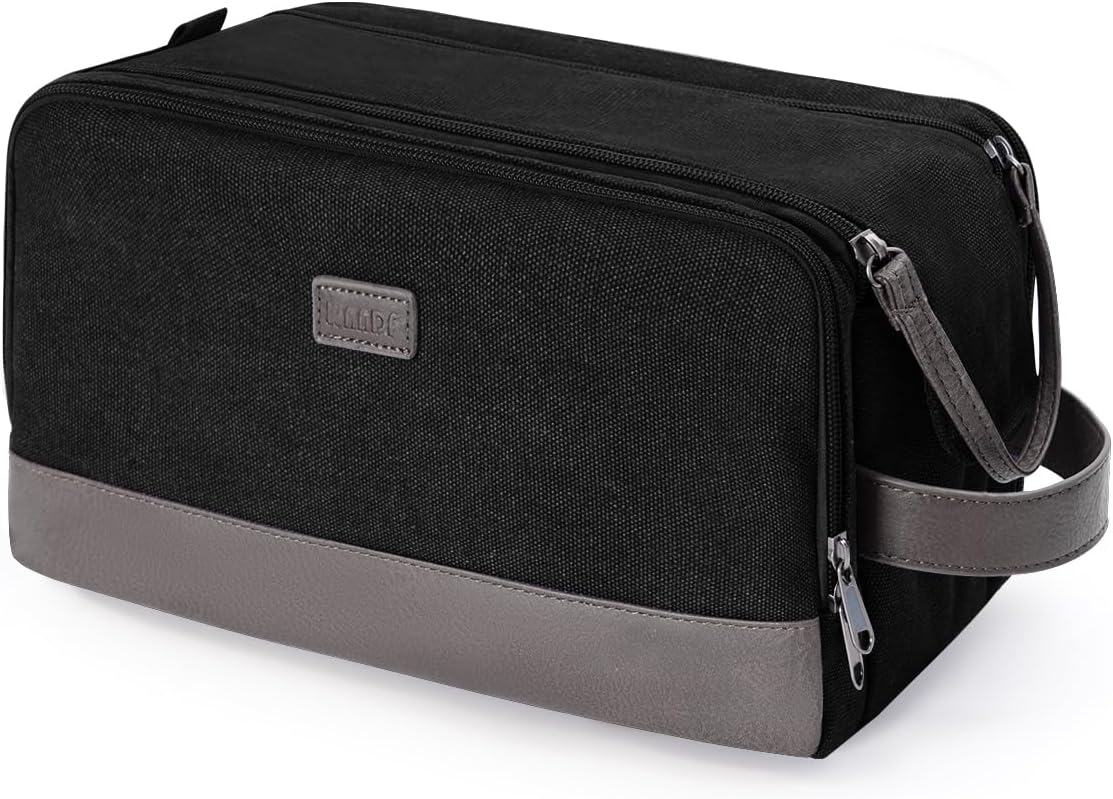 Toiletry Bag for Men Travel Toiletry Organizer Canvas and Leather Dopp Kit Water-Resistant Shaving Bag for Travel Accessories (Green, Large)
