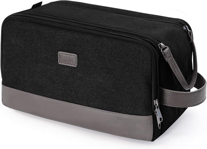 Toiletry Bag for Men Travel Toiletry Organizer Canvas and Leather Dopp Kit Water-Resistant Shaving Bag for Travel Accessories (Green, Large)
