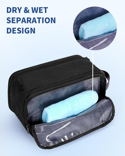Toiletry Bag for Men Travel Toiletry Organizer Canvas and Leather Dopp Kit Water-Resistant Shaving Bag for Travel Accessories (Green, Large)