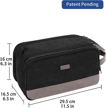 Toiletry Bag for Men Travel Toiletry Organizer Canvas and Leather Dopp Kit Water-Resistant Shaving Bag for Travel Accessories (Green, Large)