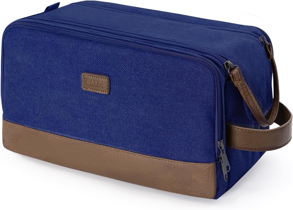 Toiletry Bag for Men Travel Toiletry Organizer Canvas and Leather Dopp Kit Water-Resistant Shaving Bag for Travel Accessories (Green, Large)
