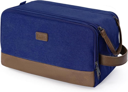 Toiletry Bag for Men Travel Toiletry Organizer Canvas and Leather Dopp Kit Water-Resistant Shaving Bag for Travel Accessories (Green, Large)