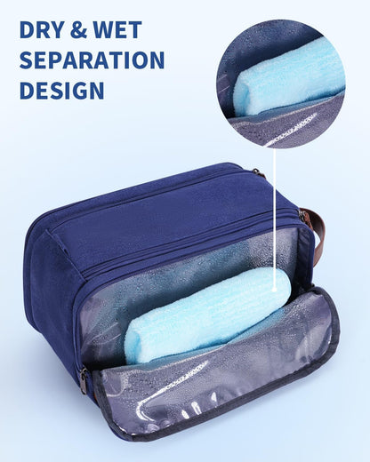 Toiletry Bag for Men Travel Toiletry Organizer Canvas and Leather Dopp Kit Water-Resistant Shaving Bag for Travel Accessories (Green, Large)