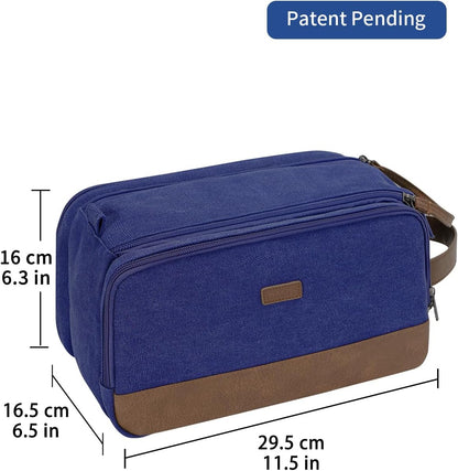 Toiletry Bag for Men Travel Toiletry Organizer Canvas and Leather Dopp Kit Water-Resistant Shaving Bag for Travel Accessories (Green, Large)