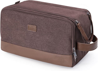 Toiletry Bag for Men Travel Toiletry Organizer Canvas and Leather Dopp Kit Water-Resistant Shaving Bag for Travel Accessories (Green, Large)