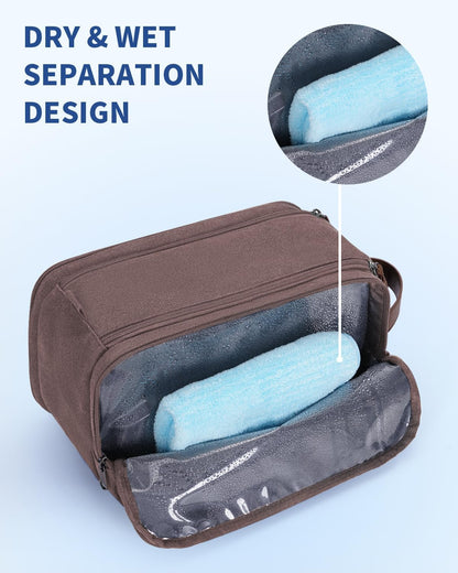 Toiletry Bag for Men Travel Toiletry Organizer Canvas and Leather Dopp Kit Water-Resistant Shaving Bag for Travel Accessories (Green, Large)