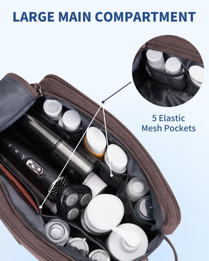 Toiletry Bag for Men Travel Toiletry Organizer Canvas and Leather Dopp Kit Water-Resistant Shaving Bag for Travel Accessories (Green, Large)