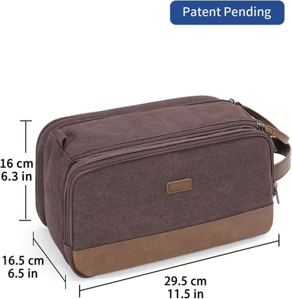 Toiletry Bag for Men Travel Toiletry Organizer Canvas and Leather Dopp Kit Water-Resistant Shaving Bag for Travel Accessories (Green, Large)