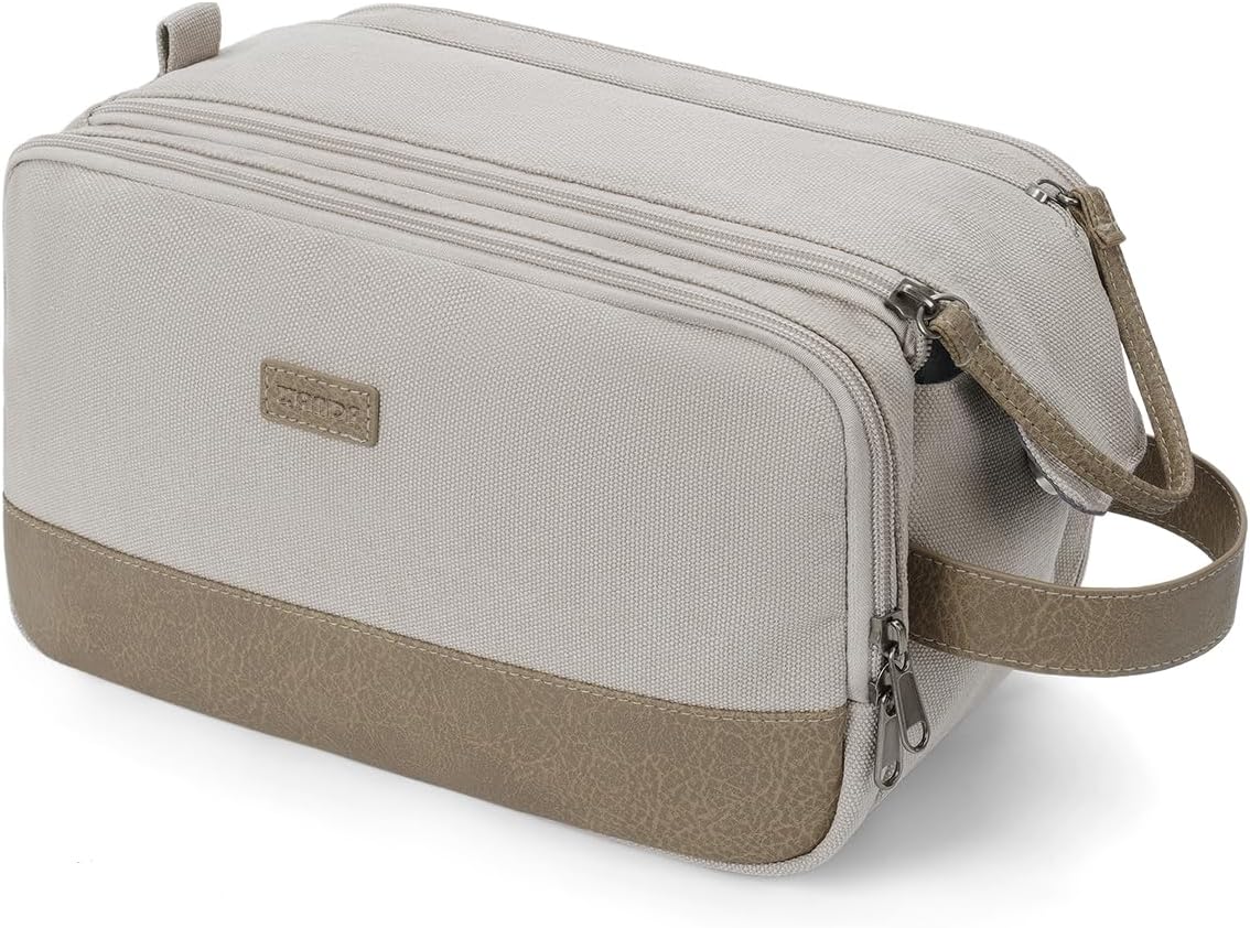 Toiletry Bag for Men Travel Toiletry Organizer Canvas and Leather Dopp Kit Water-Resistant Shaving Bag for Travel Accessories (Green, Large)