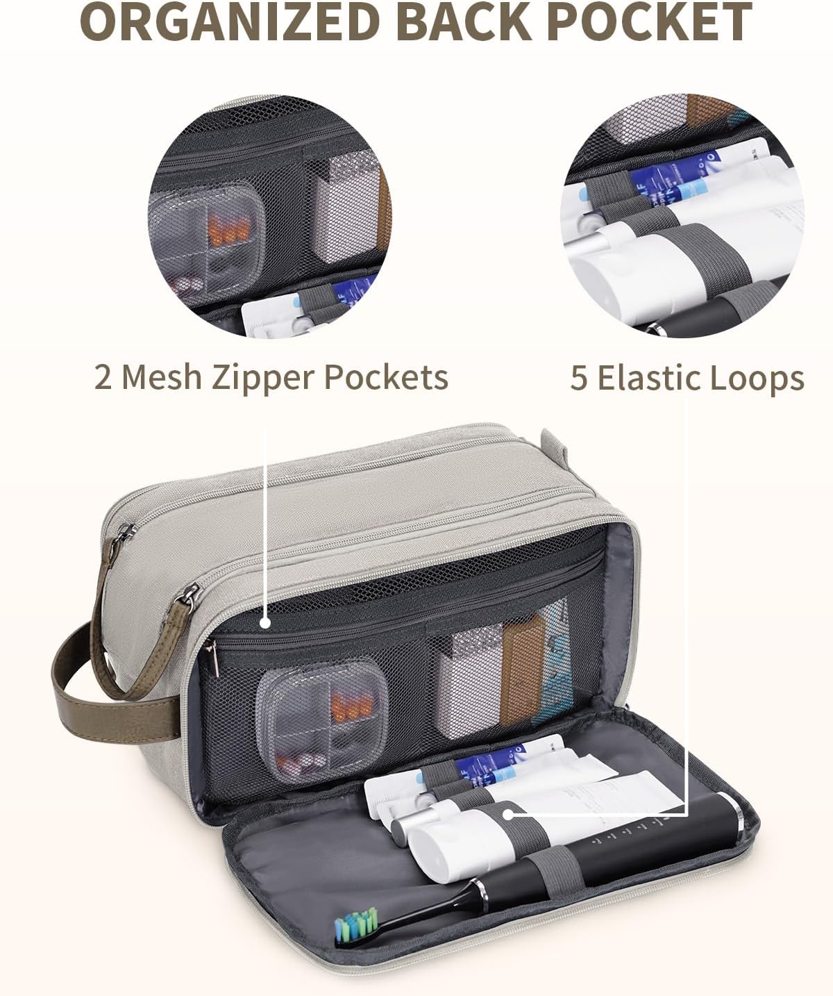 Toiletry Bag for Men Travel Toiletry Organizer Canvas and Leather Dopp Kit Water-Resistant Shaving Bag for Travel Accessories (Green, Large)